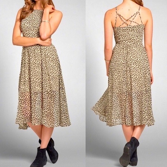 Abercrombie & Fitch Dresses & Skirts - ABERCROMBIE & FITCH Daphne Leopard print High Neck Strappy Midi Dress size S